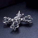 Buddha Stones Tibetan 925 Sterling Silver Double Dorje Vajra Engraved Spiritual Power Pendant