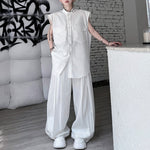 Stand Collar Sleeveless Shirt Casual Trousers Two-piece Suit