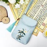 Buddha Stones Small Embroidered Flowers Crossbody Bag Shoulder Bag Double Layer Cellphone Bag