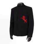 Horse Embroidered Stand-up Collar Suit Jacket
