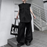 Stand Collar Sleeveless Shirt Casual Trousers Two-piece Suit