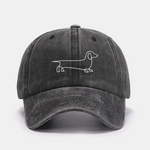 Line Dachshund Print Washed Baseball Cap