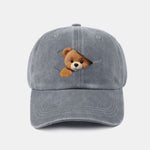 Zipper Bear Pattern Casual Washed Cotton Baseball Cap