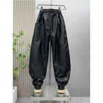 PU Loose Stitching Straight Scimitar Pants