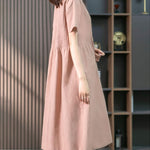 Zeagoo Women's Crew Neck Cotton Linen Plain Dress Casual Loose Short Sleeve Sundress with Pockets