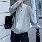 Retro Striped V-neck Diagonal Button Knit Cardigan