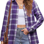 Zeagoo Flannel Shirt Women Button Down Long Sleeve Plaid Shirts