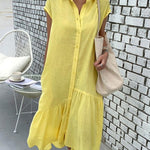 Zeagoo Women's Casual Short Sleeve Ruffles Collared Button Down Maxi Dress
