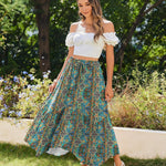 Zeagoo Women High Waisted Long Skirt Flowy Drawstring Maxi Skirt
