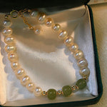 Buddha Stones 14K Gold Plated Natural Pearl Hetian Cyan Jade White Jade Sincerity Bead Chain Bracelet