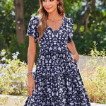 Zeagoo Summer Tiered Mini Dress with Pockets Ruffle Sleeve Dress