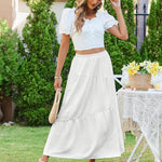 Zeagoo Maxi Skirts Boho Pleated A-Line Flowy Swing Skirt