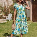 Zeagoo Midi A Line Dress Short Sleeve Casual Flowy Tiered Sundress (US Only)