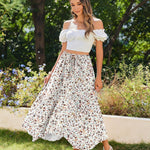 Zeagoo Women High Waisted Long Skirt Flowy Drawstring Maxi Skirt