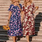 Zeagoo Midi Floral Flutter Short Sleeve Casual Dresses with Pockets