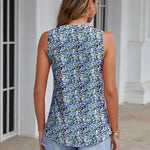 Zeagoo Tank Tops Pleated V Neck Floral Solid Loose Fit Tops