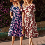 Zeagoo Midi Floral Flutter Short Sleeve Casual Dresses with Pockets