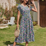 Zeagoo Midi A Line Dress Short Sleeve Casual Flowy Tiered Sundress (US Only)