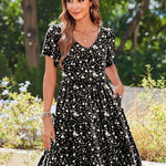 Zeagoo Summer Tiered Mini Dress with Pockets Ruffle Sleeve Dress