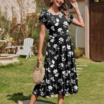 Zeagoo Midi A Line Dress Short Sleeve Casual Flowy Tiered Sundress (US Only)