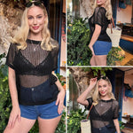 Zeagoo Short Sleeve Crochet Sweater Tops