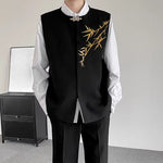 Embroidered Casual Metal Button Vest