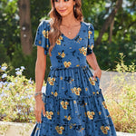 Zeagoo Summer Tiered Mini Dress with Pockets Ruffle Sleeve Dress