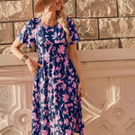 Zeagoo Midi Floral Flutter Short Sleeve Casual Dresses with Pockets