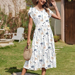 Zeagoo Midi A Line Dress Short Sleeve Casual Flowy Tiered Sundress (US Only)