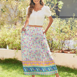 Zeagoo Maxi Skirts Boho Pleated A-Line Flowy Swing Skirt