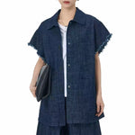 Square Neck Raw Edge Denim Vest Patchwork Jeans Two-Piece Set