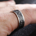 Buddha Stones Vintage Wave Auspicious Clouds Engraved Pattern Titanium Steel Balance Ring