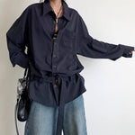 Casual Vertical Striped Loose Belted Shirt