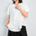 Casual Round Neck Irregular Stitching Pleated T-shirt