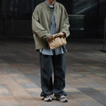 Retro Japanese Style Stand-up Collar Zip-up Jacket