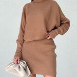 Zeagoo Women's Casual Two Pieces Sets Turtleneck Sweater and Mini Skirt Suits