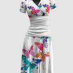 Zeagoo Women's Casual V Neck Short Sleeve Sundress Loose Flowy Print Tunic Beach Dresses