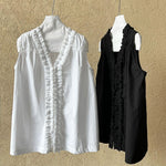 Women's Ruffle Trim Petal Collar Sleeveless Blouse