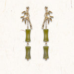 Buddha Stones 925 Sterling Silver Posts Copper Plated Gold Natural Peridot Bamboo Leaf Drop Earrings