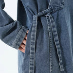 Vintage Washed Denim Cross Front Kimono Coat