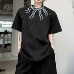 Hand-painted Print Beaded Loose Short-sleeved T-shirt