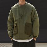 Color-blocked Crew Neck Quilted Cotton Coat
