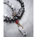 Buddha Stones Black Rutilated Quartz Ebony Wood White Crystal Success Couple Bracelet