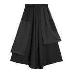 Women's Striped Spliced Elastic-waist faux Two-piece Culottes