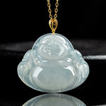 Buddha Stones Laughing Buddha Natural Jade Abundance Titanium Steel Chain Necklace Pendant