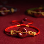 Buddha Stones Handmade Cinnabar Peace Buckle Blessing Braided Rope Bracelet