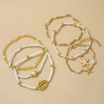 Coastal Gold & Pearl Bracelet Set of 6