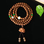 Buddha Stones 108 Mala Beads Peach Wood Bodhi Seed Lotus Prayer Meditation Bracelet
