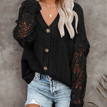 Zeagoo Long Sleeve Lace Cable Knit Sweater Open Front Cardigan Button Loose Shirts