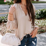 Zeagoo V Neck Chiffon Plain Long Sleeve Loose Casual Work Office Blouses